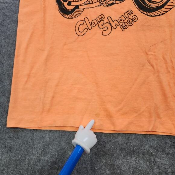 VTG 90s Harley Davidson Shirt Mens Medium Orange Clam Sham Motorcycle Event 1990 - Picture 11 of 16